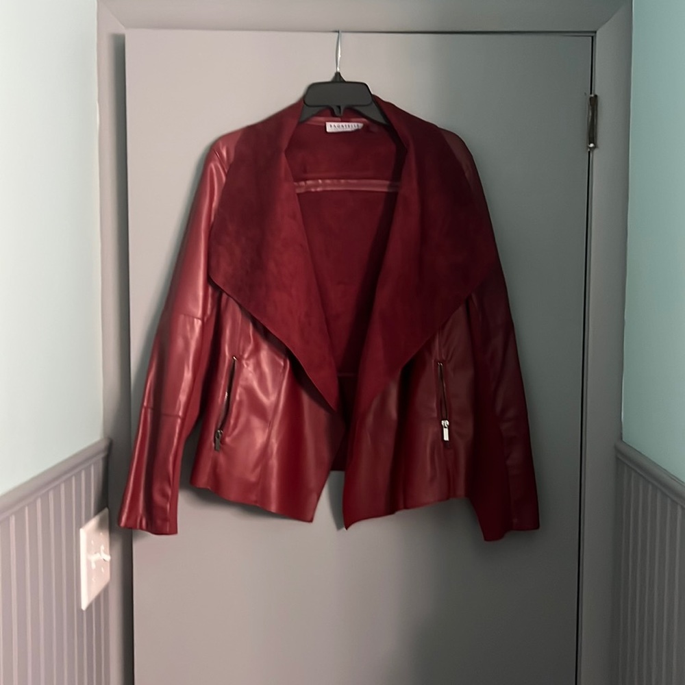 Size 1X Bagatelle collection red faux leather jacket.